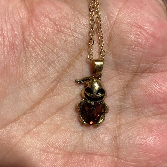 Oogie Boogie Necklace Jewelry gold chain brown heart stone Nightmare Christmas - Picture 4 of 5